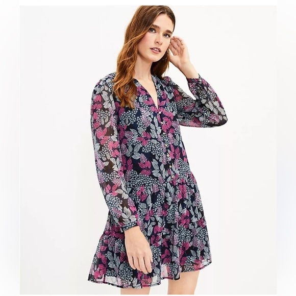 LOFT Women's SP Floral Leafed
Flounce Shirtdress Tiered Swing Dress - Picture 2 of 7